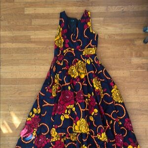 Lined Cotton empire waste Asymmetrical Floral print Dress